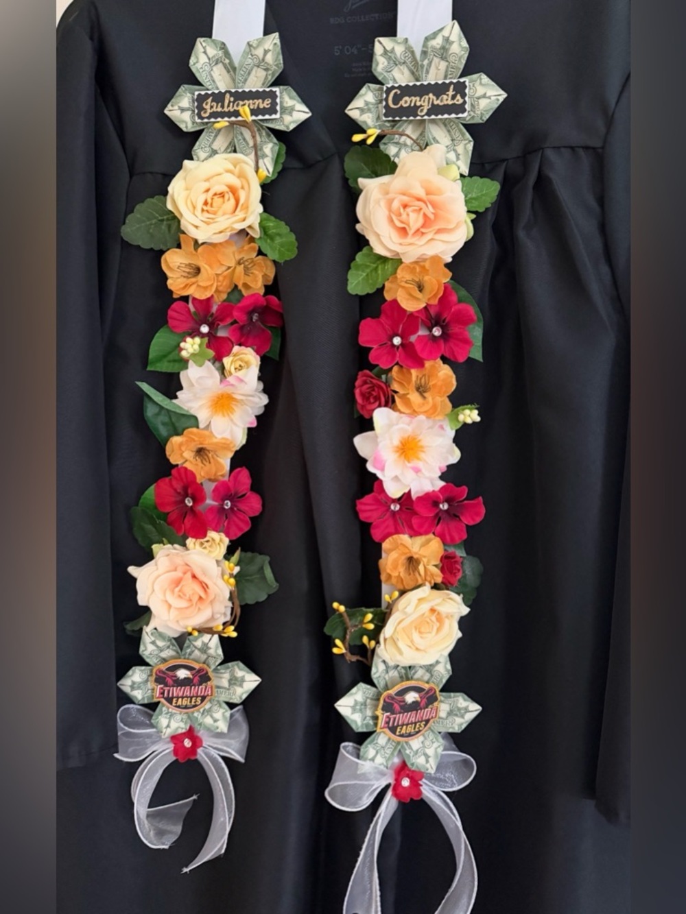 Floral Ribbon Lei Scarf in Pink, Blue & Peach by - Picture 7 of 10